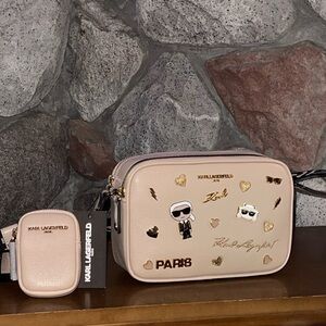 Karl Lagerfeld Cream Crossbody Bag with Gold Accents